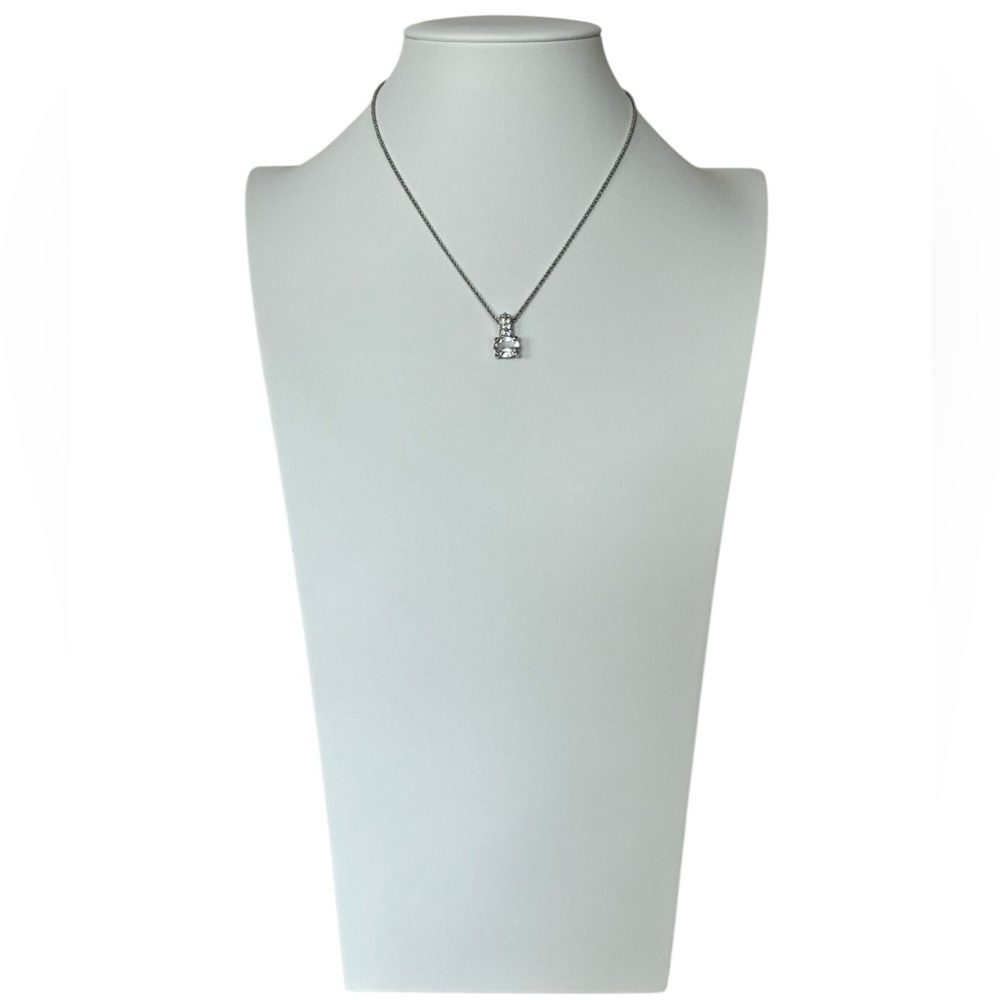 Swarovski Signed Swan Silver-Tone Oval Crystal Pendant Necklace - Picture 3 of 11